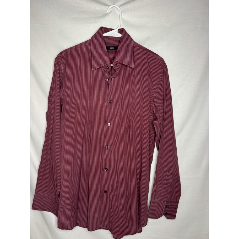 BOSS Hugo Boss Red/White Striped Regular Fit Dress Shirt 16 32/33 Button